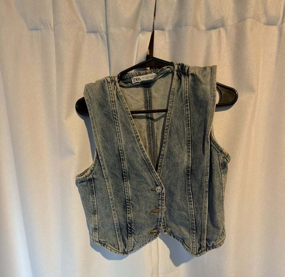 Zara Denim Vest Size XS Blue Acid Wash Button Up